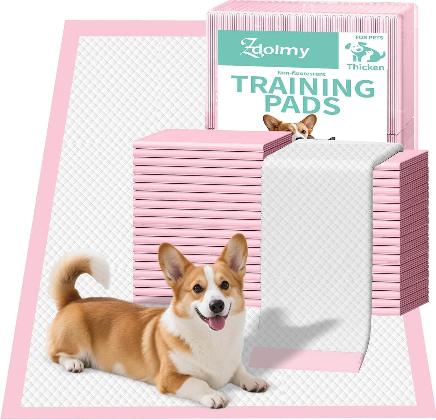 Pink Puppy Pee Pads, 24"x 24" 40 Count Disposable Puppy Pee Pad for Pet Toilet Training, Super Absorbent & Thick, Leak-Proof, Quick-Dry, Pet Potty Pads for Puppies, Dogs, Cats, Rabbits