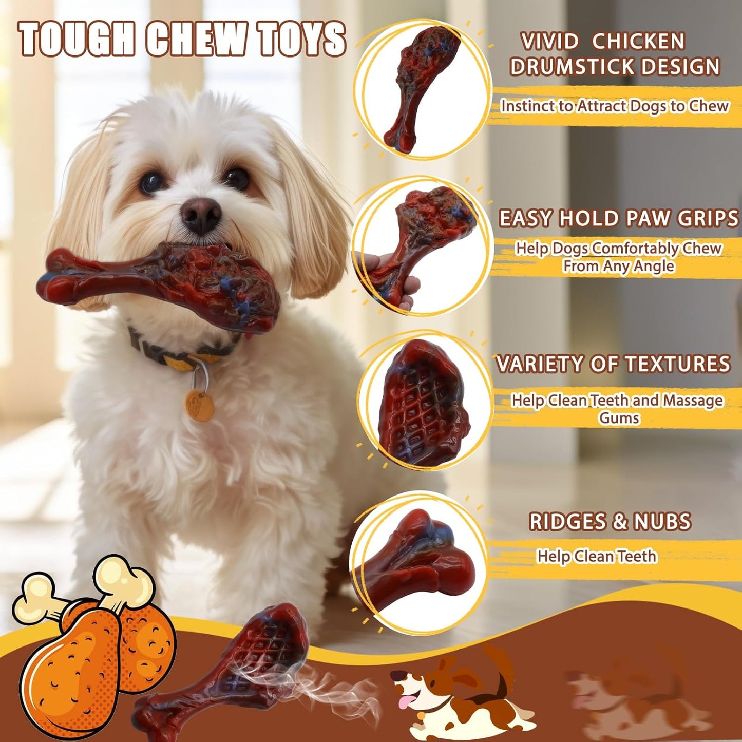 Dog Chew Toys for Aggressive Chewers, Indestructible Dog Toy for for Medium/Large Breed, Tough Nylon Teething Bone Toy to Keep Them Busy,Bacon and Real Beef Flavor (Beef Flavor, 1 Pack)