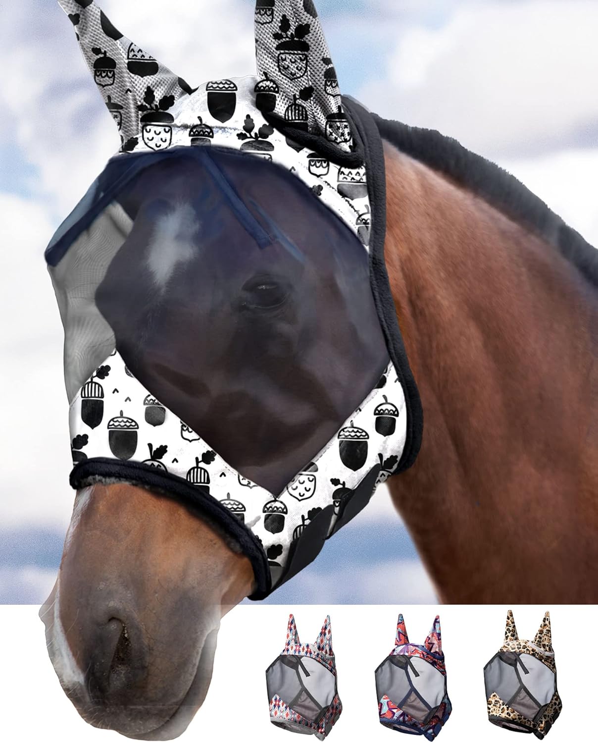 Harrison Howard LumiVista Horse Fly Mask Standard with Ears UV Protection for Horse Pine Cones L Full Size