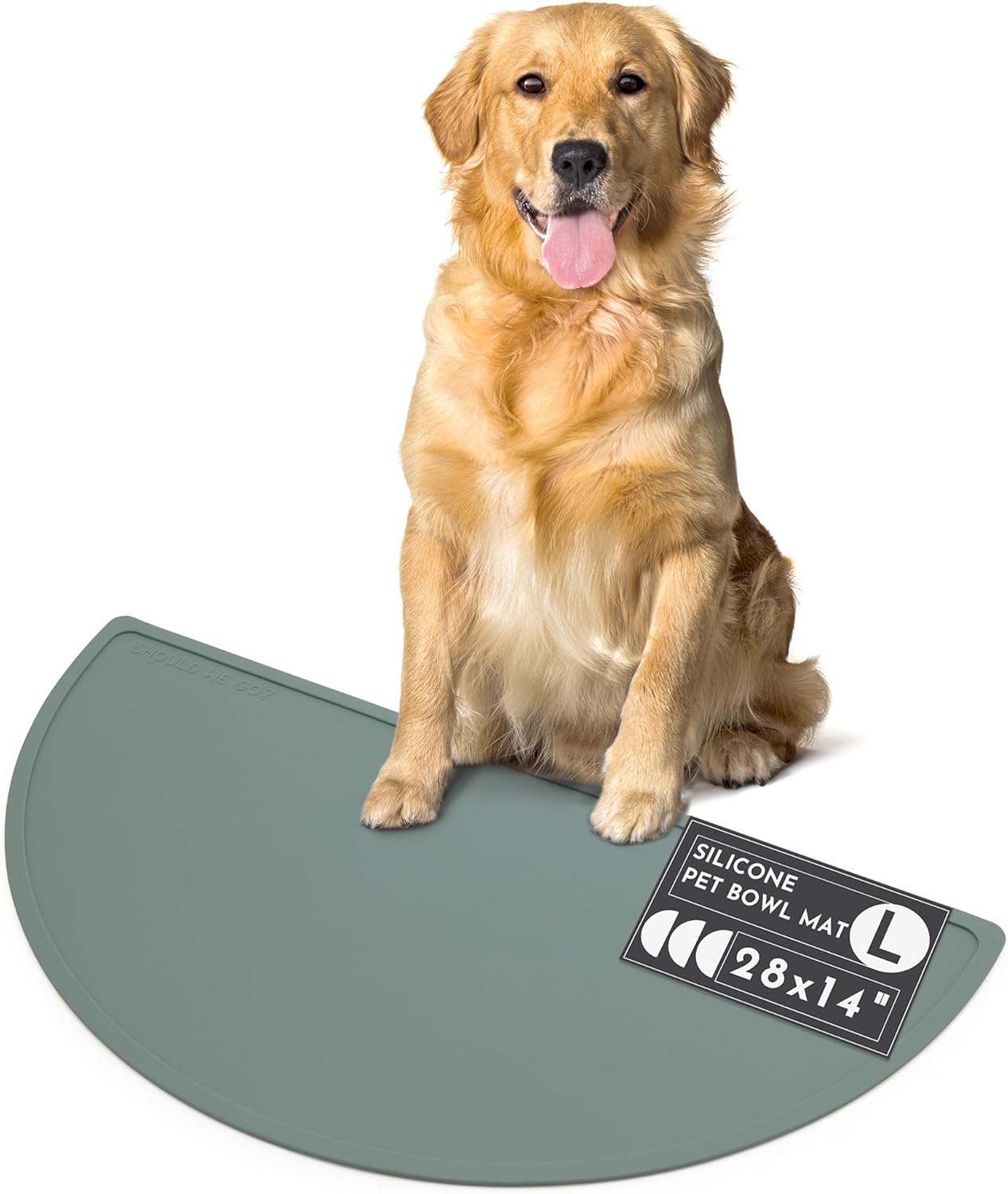 Waterproof Silicone Pet Food Mat - Non-Slip, Spill-Proof Feeding Mats for Floors, Raised Edge Design, Easy-to-Clean, Rubber Mat for Dog & Cat Bowls, 28" Across x 14" Deep, Large-Spruce