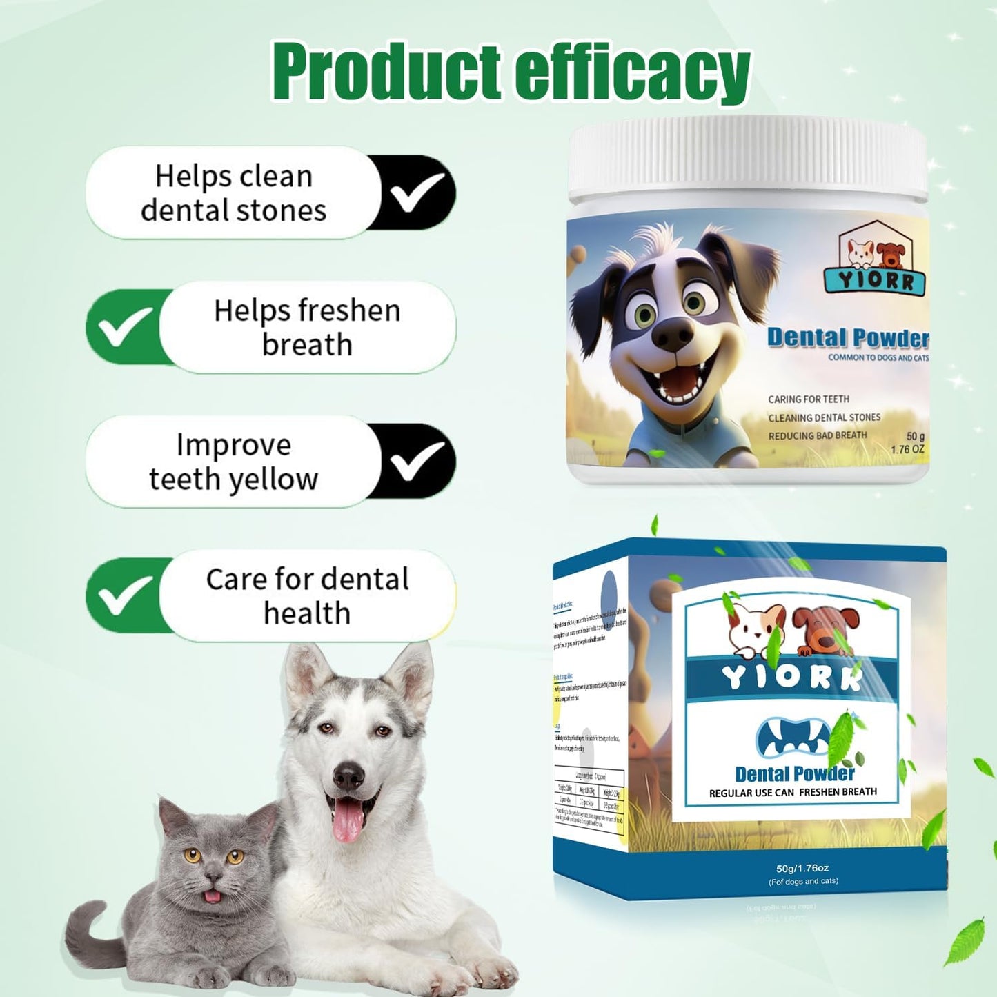 Dog Dental Powder - Dog Teeth Cleaning Powder,Pet Breath Freshener for Teeth Cleaning,Tartar Remover & Reduces Plaque & Bad Breath,Dental Care Supplies for Dogs Cat-Beef Flavor 50g