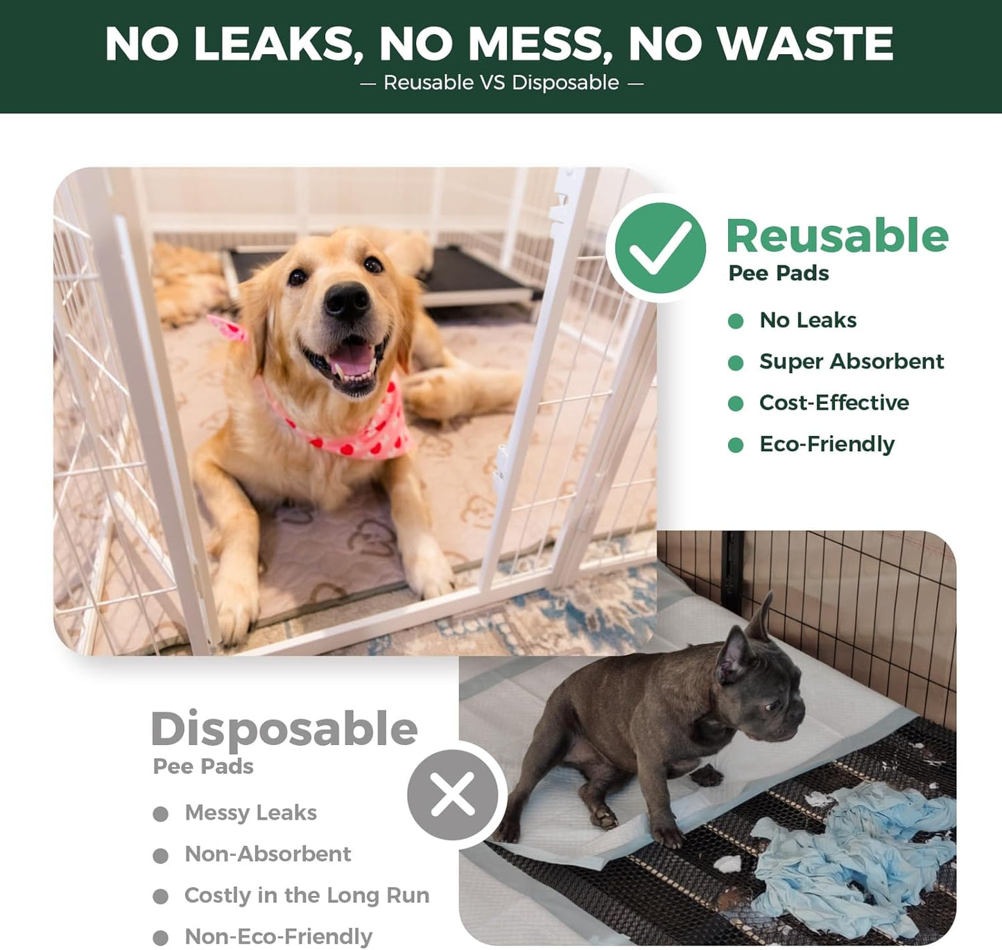 FXW Washable Pee Pads for Dogs, Puppy Pads with Super Absorbent, Specifically Designed for 48inch Cages, 47" × 29" Rectangle, Khaki, 1 Pack