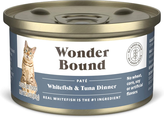 Amazon Brand - Wonder Bound Wet Cat Food, Pate, No Added Grain, (Whitefish & Tuna), 3 ounce (Pack of 24)