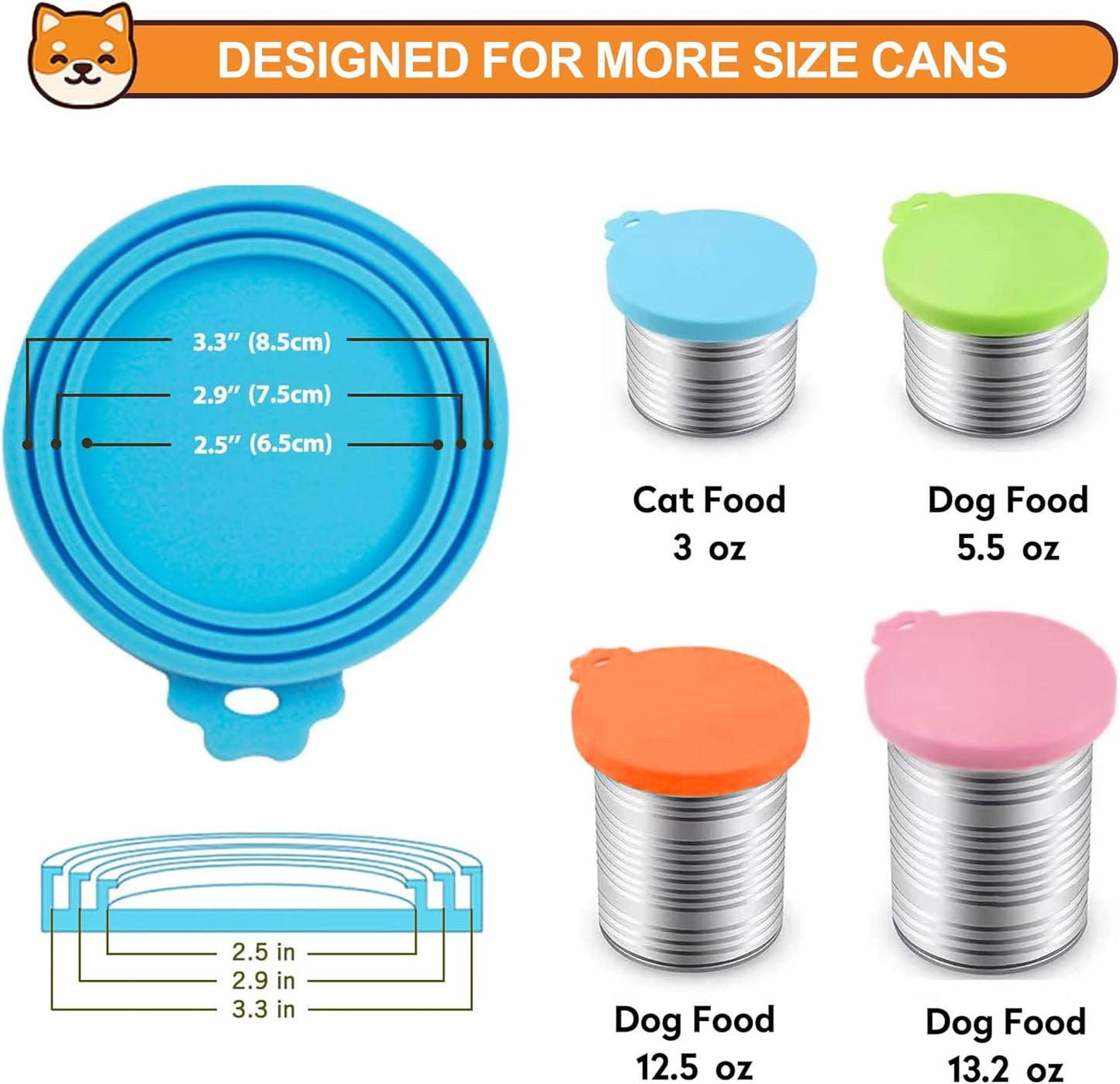 2 Pack Pet Food Cans Lids, Silicone Food Can Covers for Dog and Cat, BPA Free/Food Safe/Universal, One Fit Most Standard Size Food Can Top Teal/Orange, CWGTG01