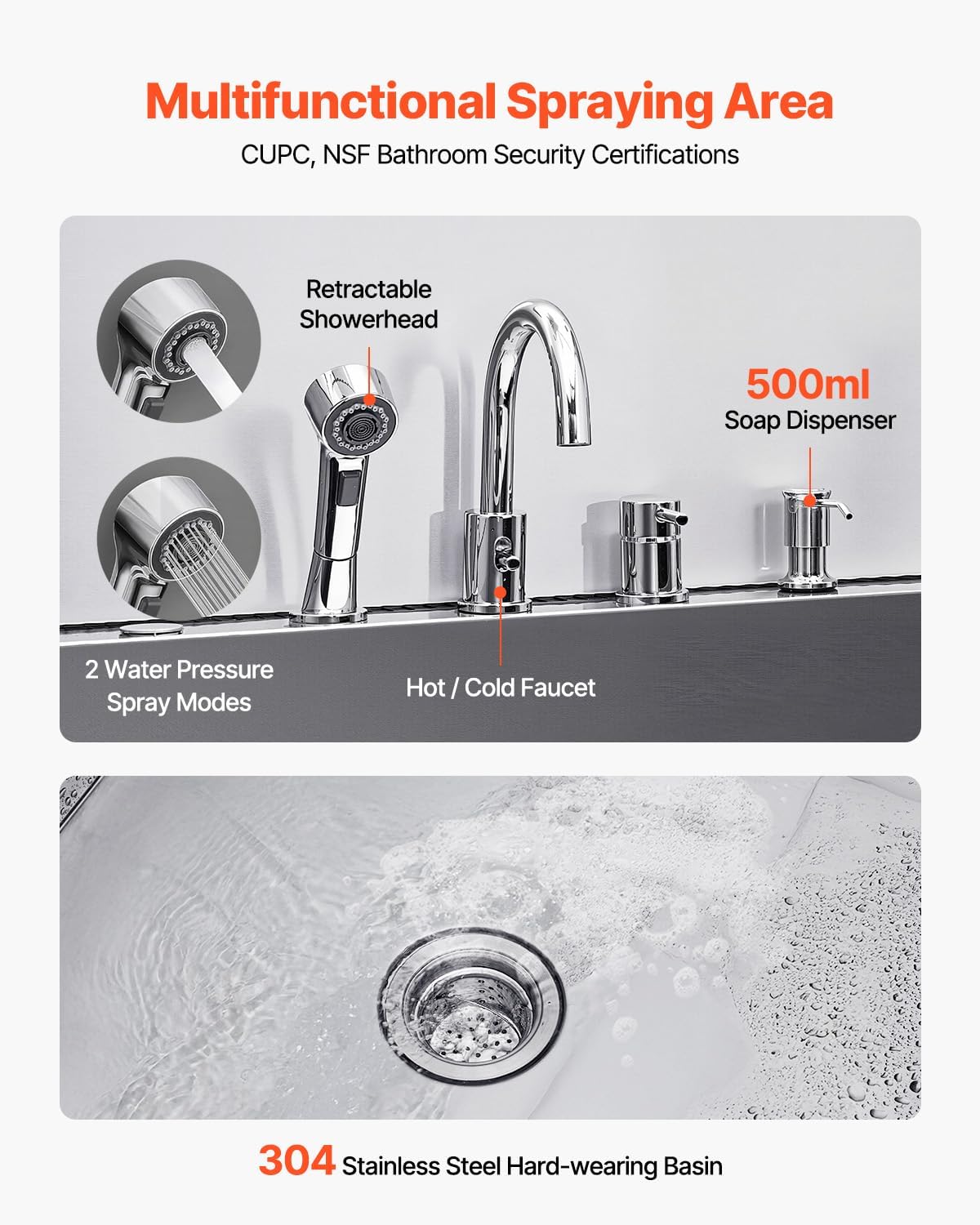 VEVOR Professional 304 Stainless Steel Dog Bathing Station, 50 inch Pet Grooming Tub w/Anti-Slip ramp, Storage Drawer, Cold Hot Faucet Showerhead, for Large & Medium & Small (Right Door, with Drawer)
