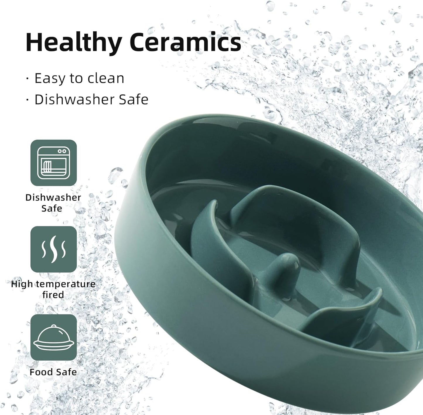 6.1inch Ceramic Dog Bowl Slow Feeder, Slow Dish for Small Dog, Wet and Dry Food Dish, Stop Bloat, Preventing Choking(Single Bowl-Dark Green)