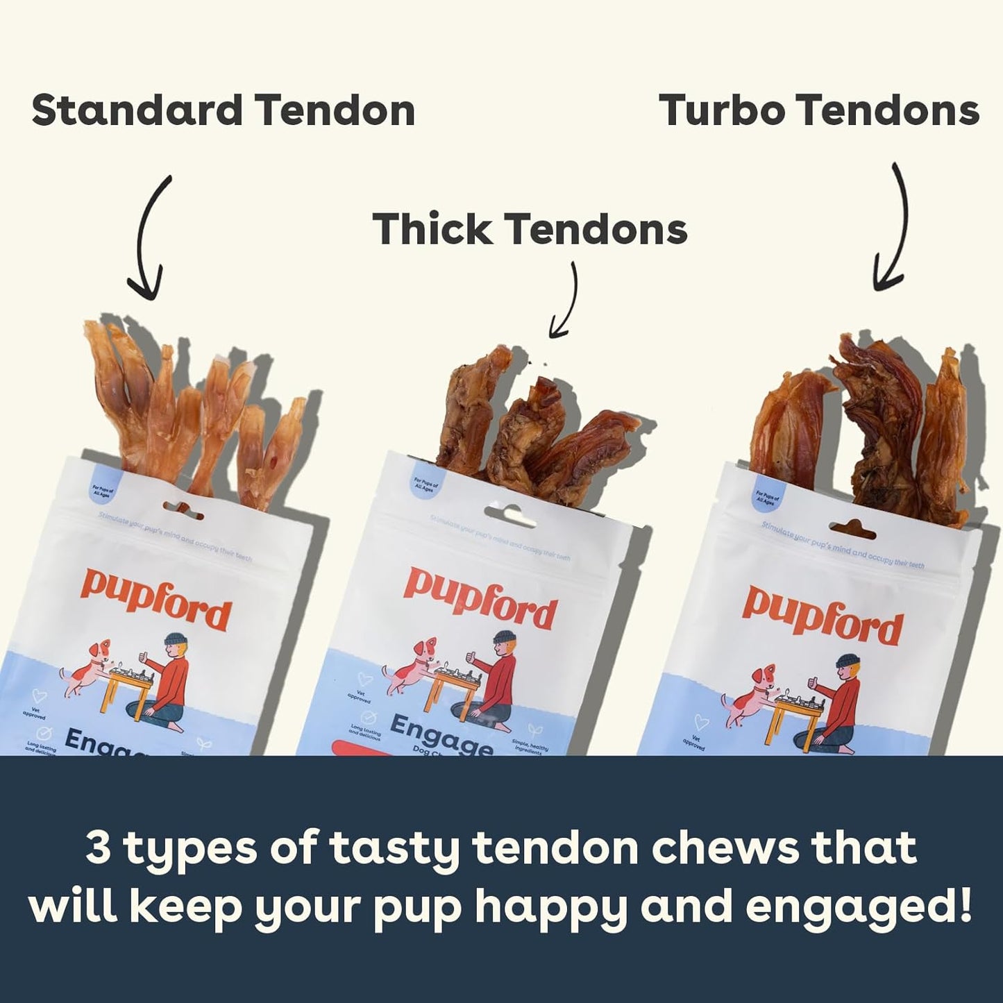 Pupford Thick Beef Tendon Chews for Dogs & Puppies, All-Natural Dog Chew with Glucosamine for Joint Health, Long-Lasting Toy, Great for Teething (3 Count)