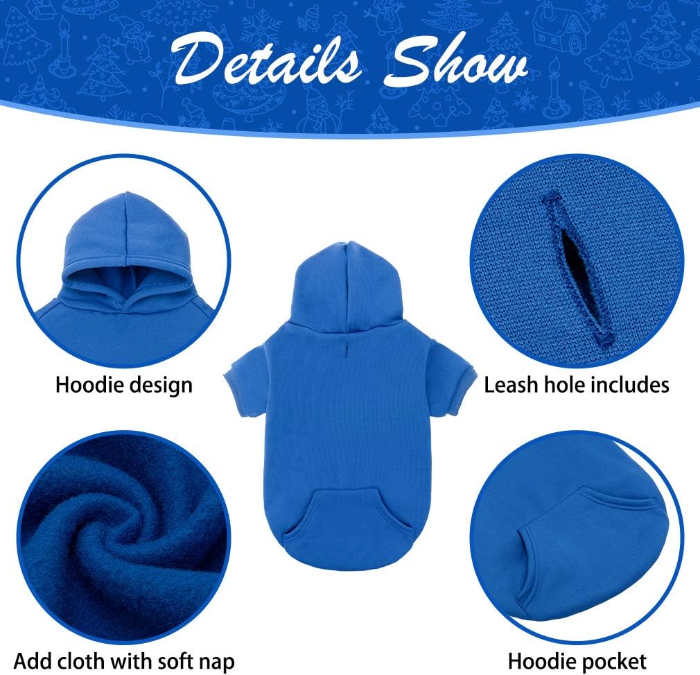 KOOLTAIL Basic Dog Hoodie - Soft and Warm Dog Hoodie Sweater with Leash Hole and Pocket, Dog Winter Coat, Cold Weather Clothes Sweatshirt for Small Medium Large Dogs Puppy Cat Boys Girls Blue S