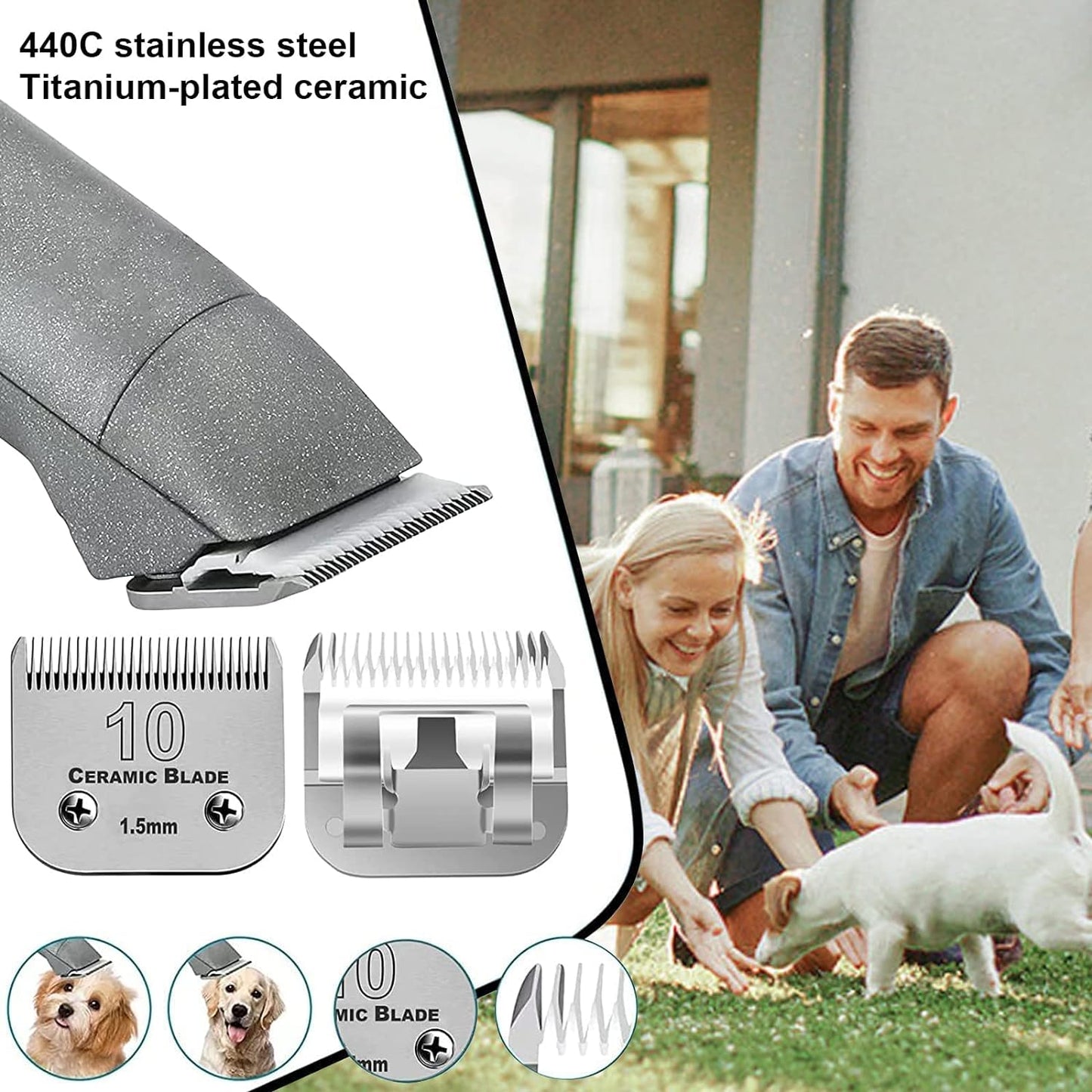 Dog Grooming Clipper Replacement Blades Compatible with Andis Pet Clipper/Oster A5/Wahl KM Series Dog Clipper,Ceramic Blade & Stainless Steel Blade(10+30+40+5FC+7FC)