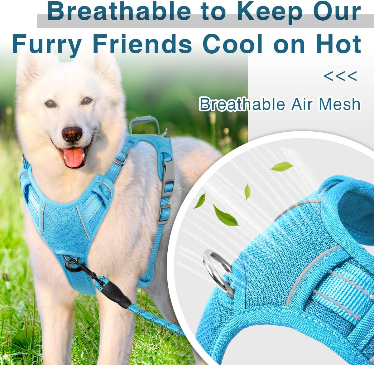 BARKBAY Dog Harness No Pull with ID Tag Pocket - Heavy Duty, Reflective, Easy Control for Large Dogs(Blue,L)