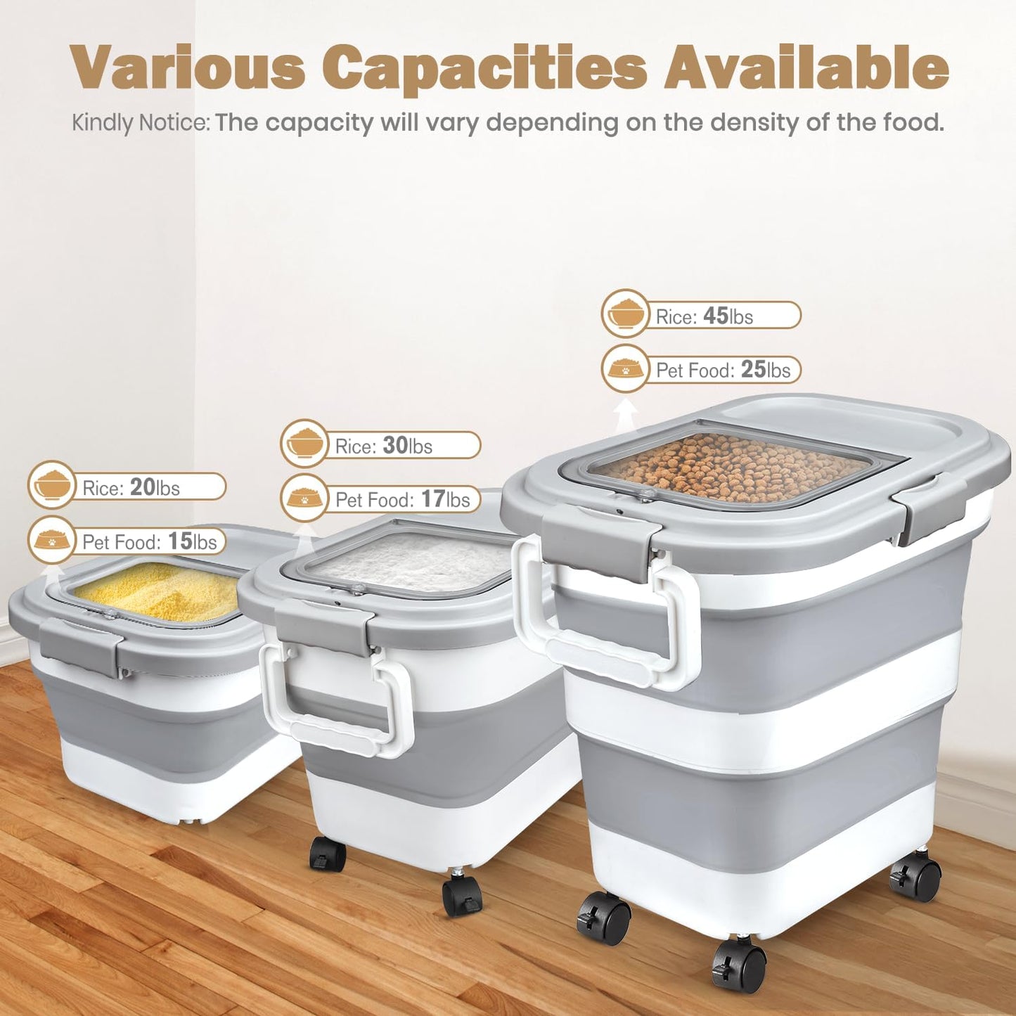 Rice Storage Container, Collapsible Airtight Food Storage Containers 6-20 Lbs, Rice Dispenser Bin with Cup and Scoop for Flour Cereal Pasta Grain, Cat Bird Pet Dog Food Storage Container