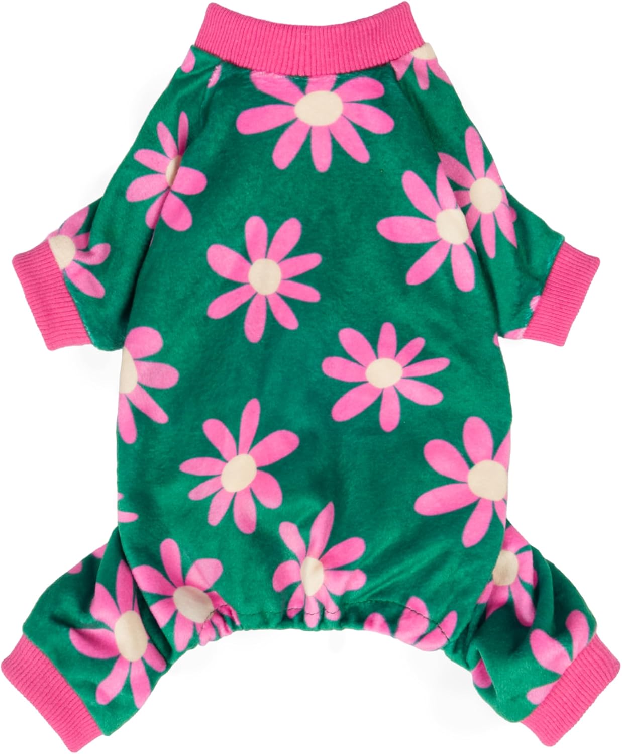 Fitwarm Flower Fleece Dog Pajamas, Warm Winter Dog Clothes for Small Dogs Girl, Cozy Pet Onesie with Feet, Dark Green, Medium