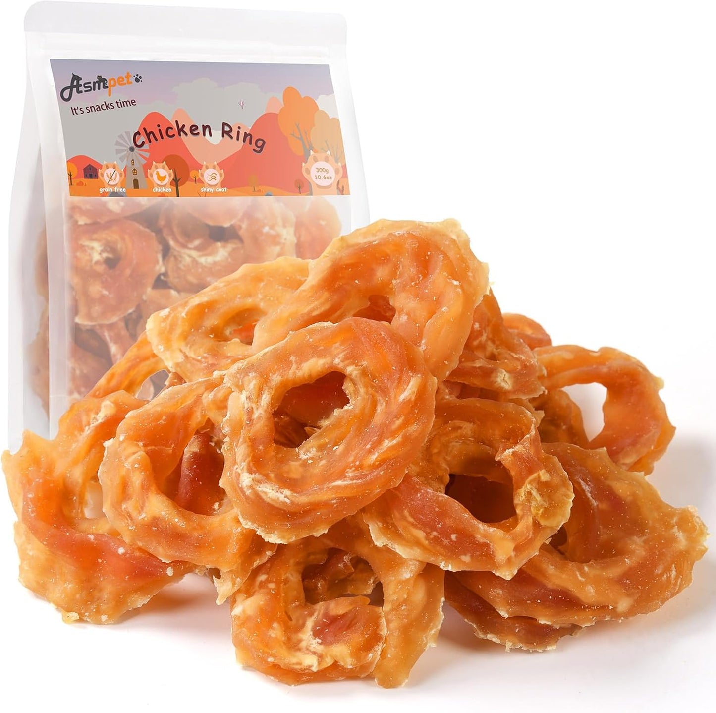 ASMPET Dog Treats Chews, Chicken Rings, Soft Chewy Snacks for Training Rewards 10.6 oz