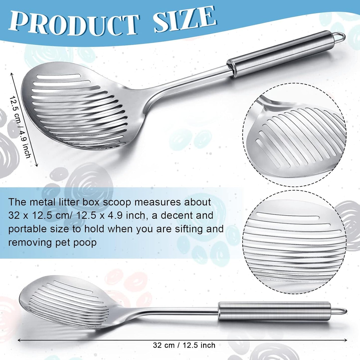 2 Pcs Cat Metal Litter Scoop Litter Scoop, Cat Accessories Scooper Stainless Steel Kitty Poop Sifting Cleaning for Litter Box, Metal Poop Sifter Pet Supplies