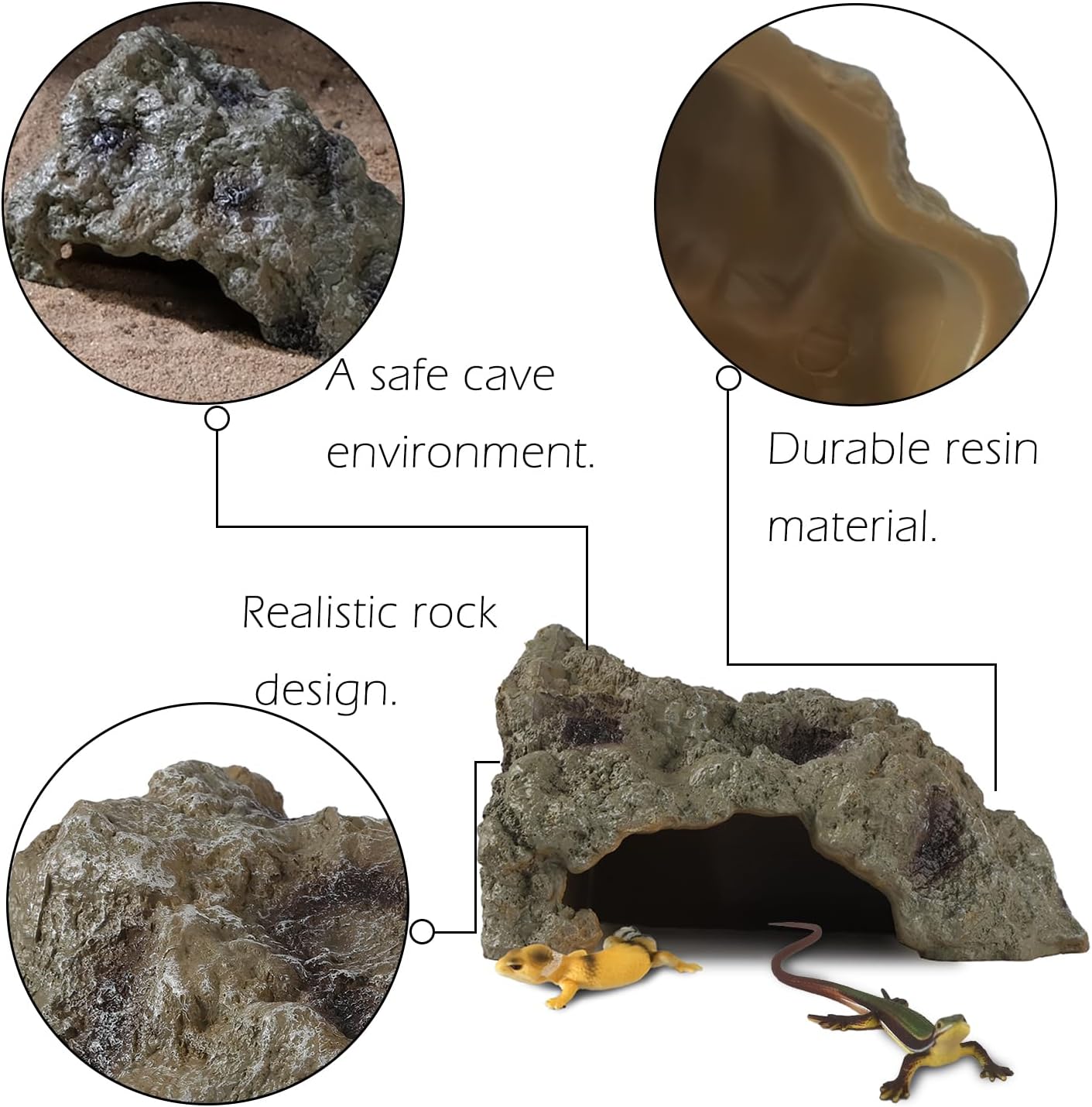 IBWell Resin Leopard Gecko Hide, True to Nature Reptile Rock for Bearded Dragon Hideout Snake Hides for Ball Pythons, Tortoise House Terrarium DÉCor - Meidum