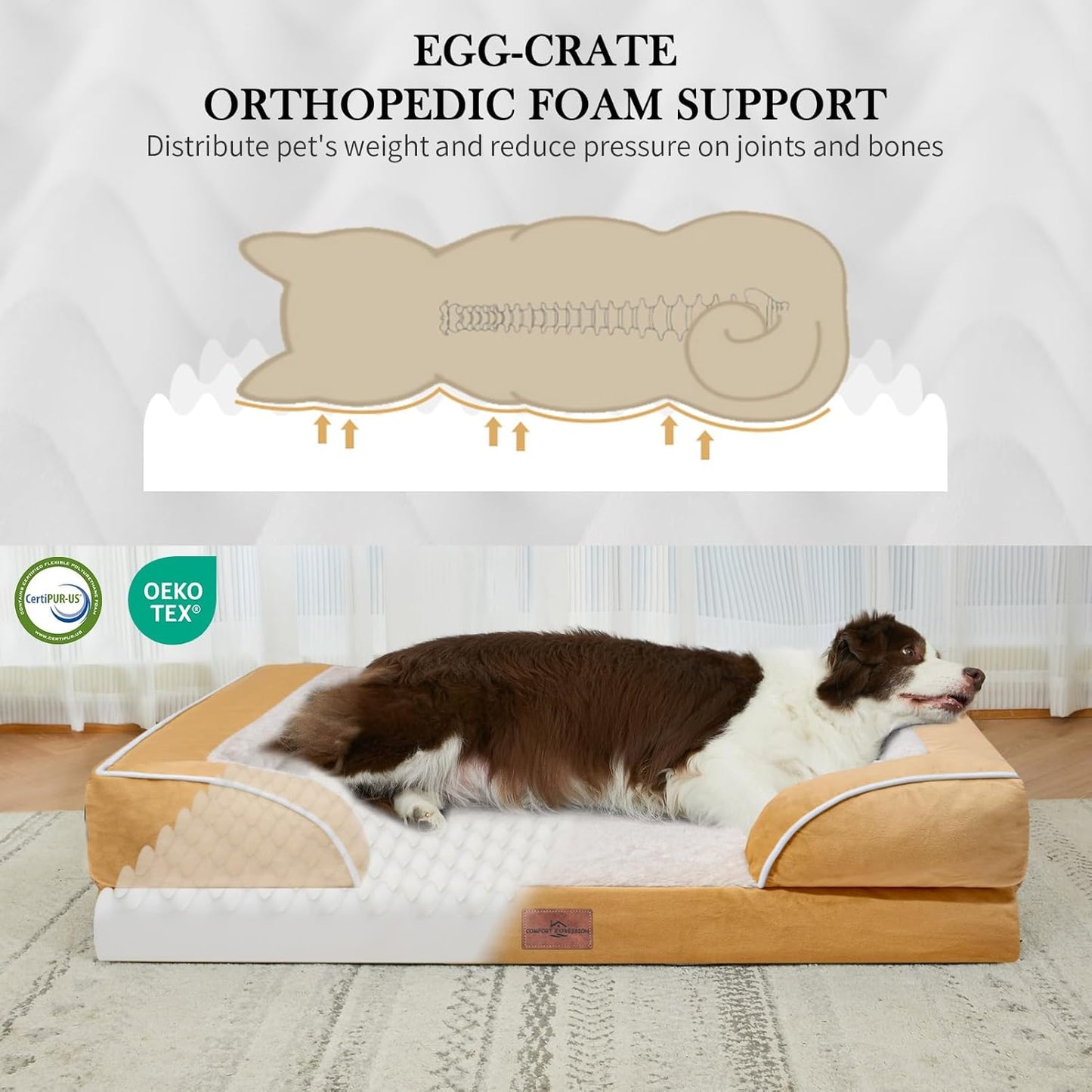 Comfort Expression Small Dog Beds Waterproof Orthopedic Foam Dog Sofa Beds for Small Dogs Comfy Pet Bed with Washable Removable Cover & Non-Slip Bottom(X-Small,Khaki)