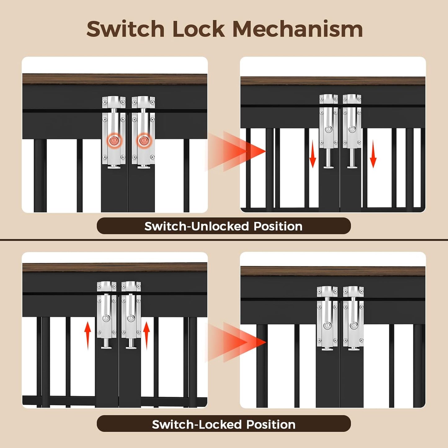 32 Inch Heavy Duty Wooden Dog Kennel End Table with Double Door Design and Secure Locks, Indoor Pet Crate Furniture for Medium Dogs, Decorative Home Cage Design,Aged Black