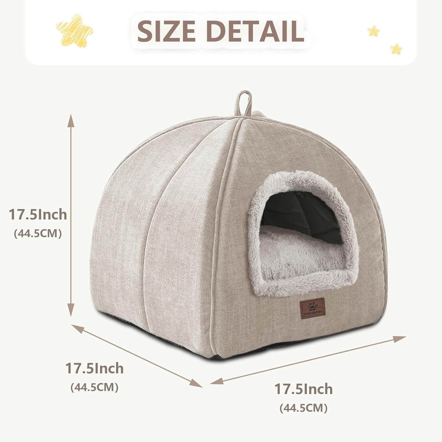 Cat Bed for Indoor Cats - Cat Cave Cat House Cats Tent with Removable Washable Cushioned Pillow, Soft and Self Kitten beds (Large, Beige)