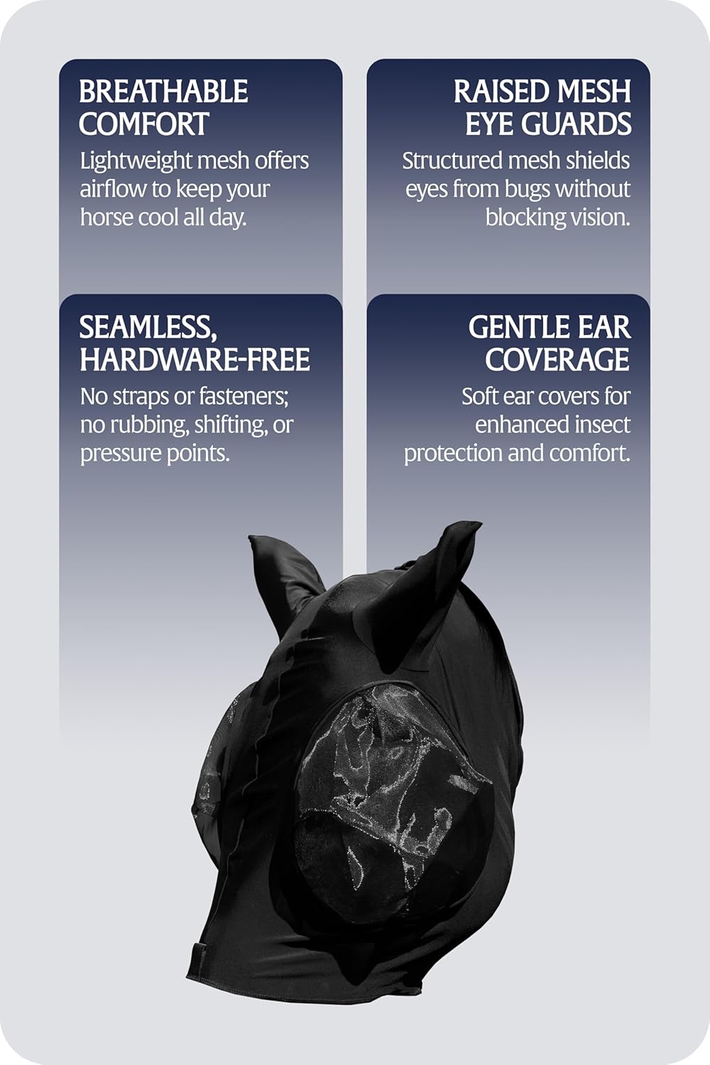 Equinavia Bug Out Fly Mask | Against Flies, Insects, UV Rays - Black - Warmblood