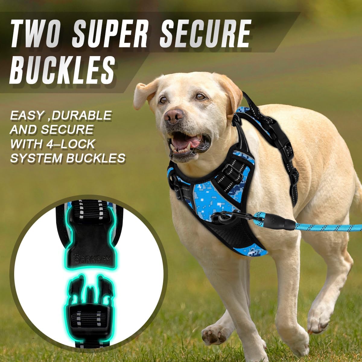 BARKBAY No Pull Dog Harness Front Clip Heavy Duty Reflective Easy Control Handle for Large Dog Walking(Blue camo,XL)