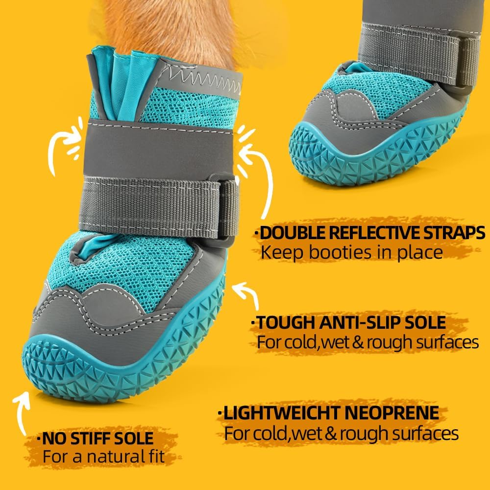 Dog Shoes for Large Dogs, Medium Dog Boots & Paw Protectors for Hardwood Floors, Outdoor Dog Booties for Hot Pavement Winter Snow Hiking, Breathable Dog Shoes with Reflective Strips Size 3