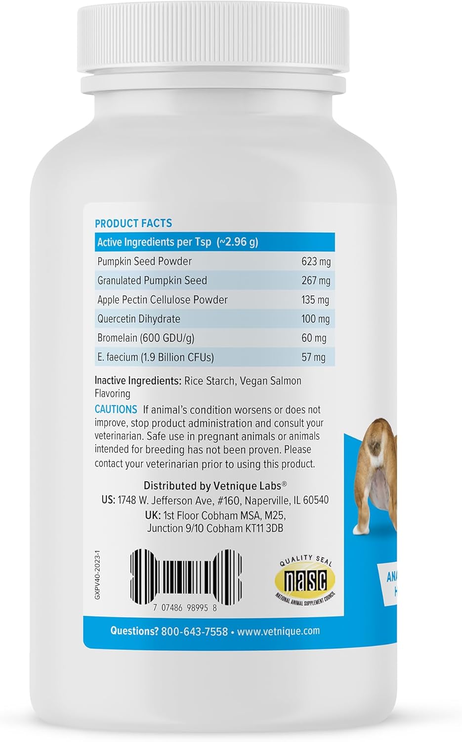 Vetnique Labs Glandex Dog Fiber Supplement Powder for Anal Glands with Pumpkin, Digestive Enzymes & Dog Probiotics for Digestive Health - Vet Recommended - Boot The Scoot (Vegan Salmon, 4.0oz Powder)