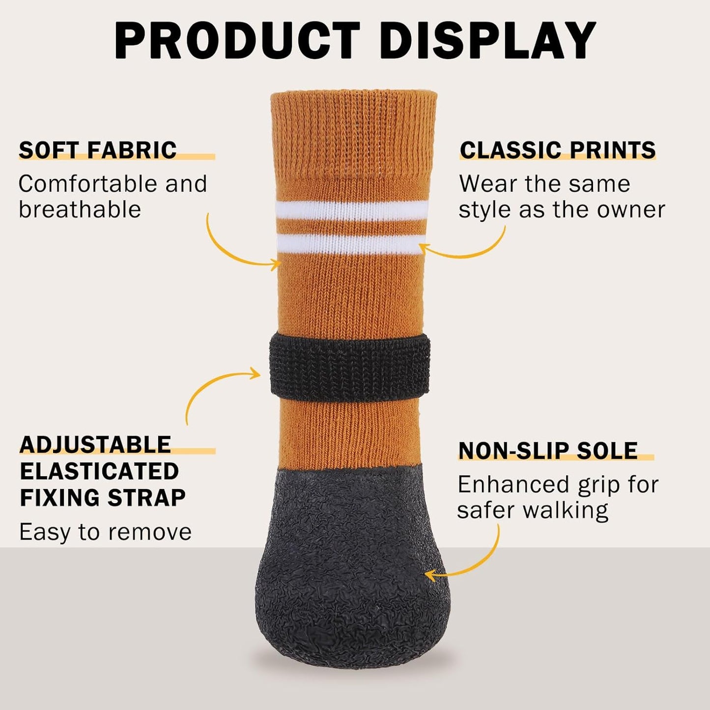 SCENEREAL Anti Slip Dog Boots & Paw Protectors for Hardwood Floor, Extended Dog Socks to Prevent Licking Paws, Waterproof Pet Snow Rain Shoe for Winter Large Senior Dogs, Khaki XL
