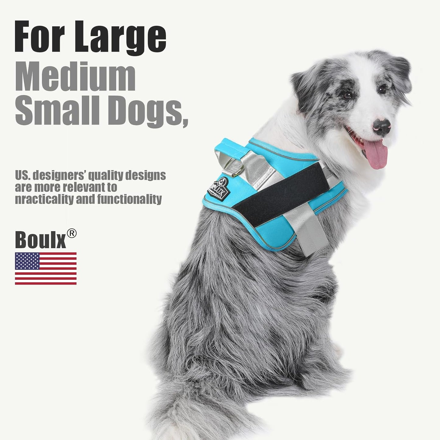 Bolux Dog Harness, No-Pull Reflective Dog Vest, Breathable Adjustable Pet Harness with Handle for Outdoor Walking - No More Pulling, Tugging or Choking (OceanicBlue, X-Large (Pack of 1))