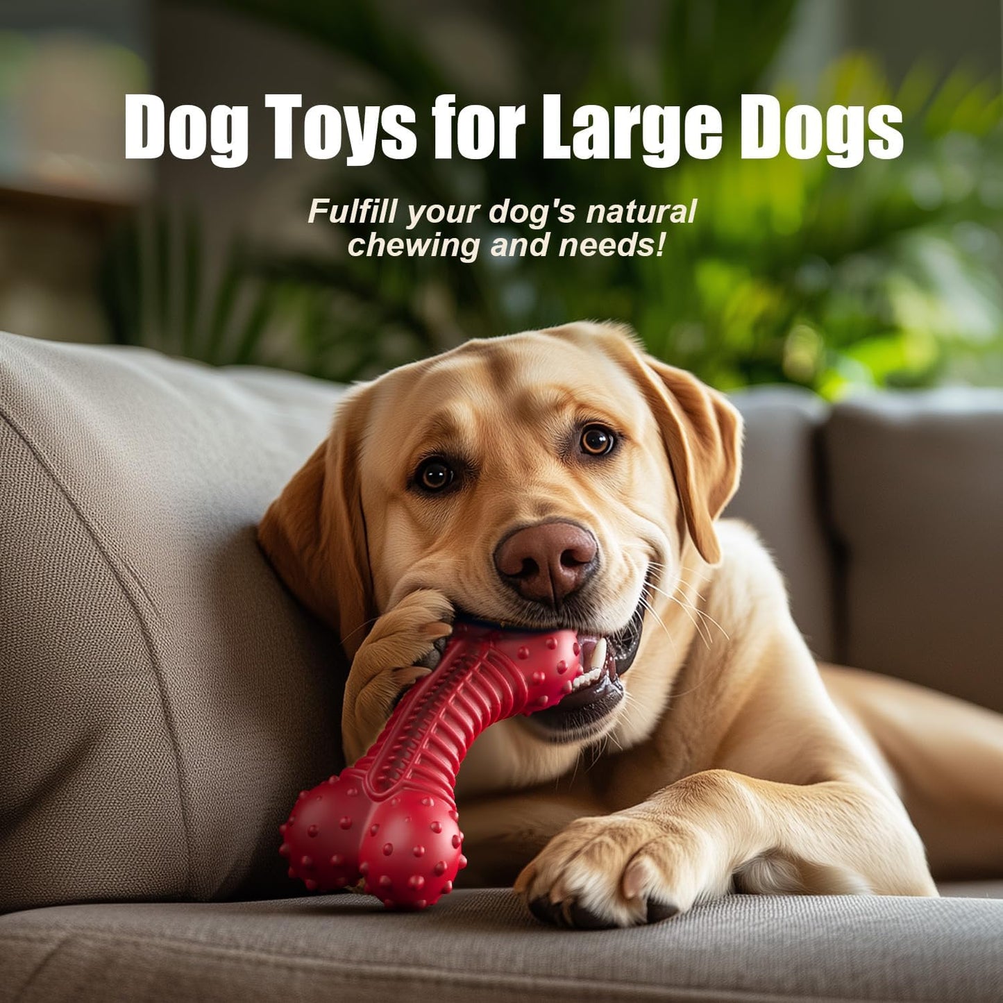 Dog Toys for Aggressive Chewers, Dog Chew Toys for Medium Large Dogs, Durable Natural Rubber Dog Toys with Bacon Flavor, Indestructible Dog Toy, Red