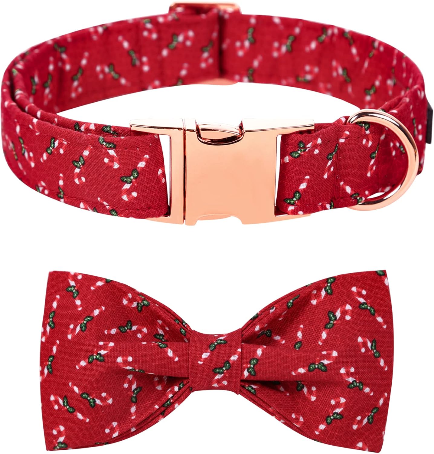 Lionet Paws Dog Collar with Bowtie, Medium, Candy Cane, Cotton, Detachable Bowtie, Unique Stylish Patterns, For Dogs, Adult, Medium Breed
