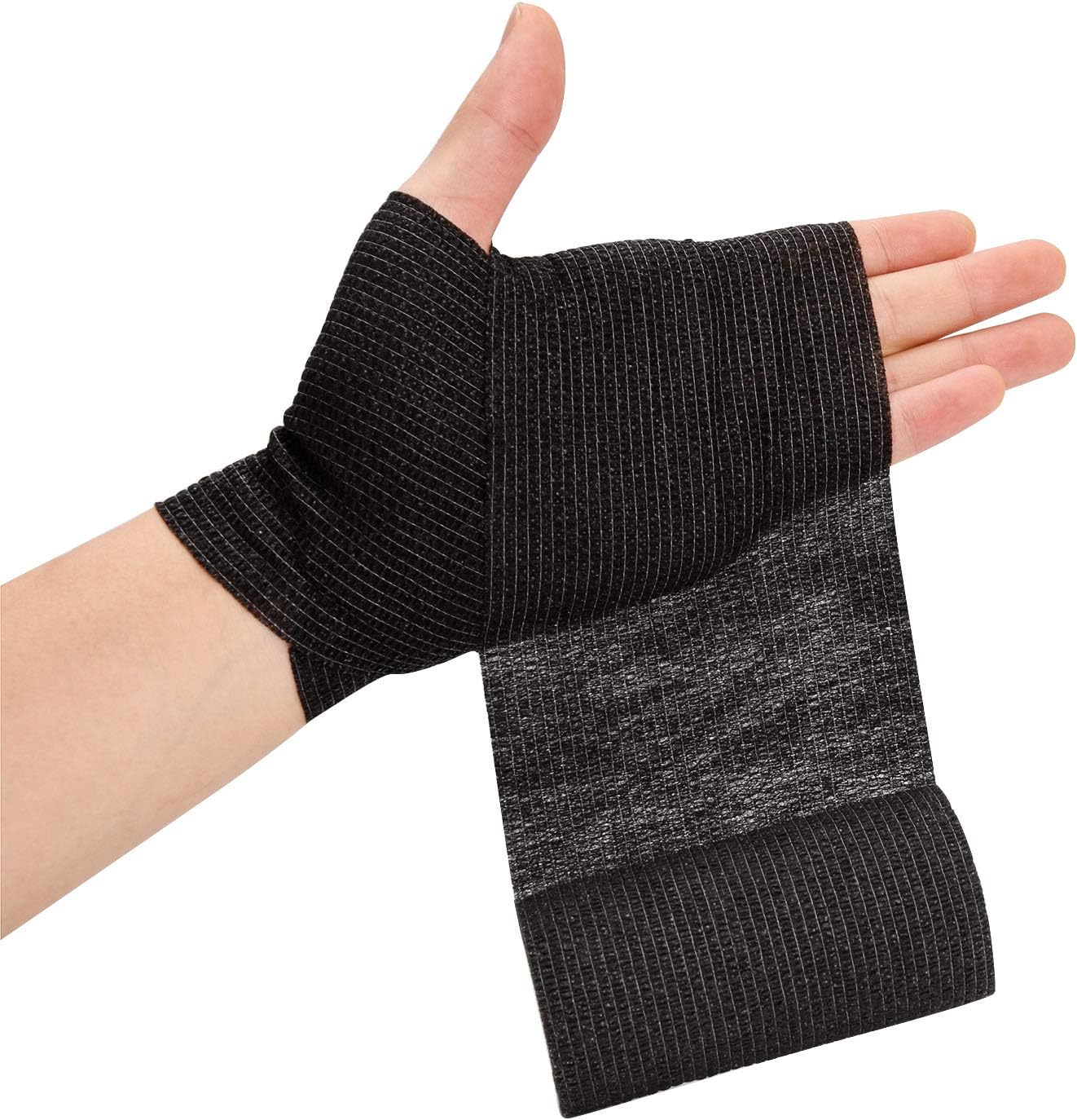 TOBWOLF 12PCS Self Adherent Bandage, 4" x5yd / 10cmx4.5m Cohesive Elastic Bandage Wrap, Breathable Sports Tape for Wrist Ankle Knee Leg Sprains Swelling - Black