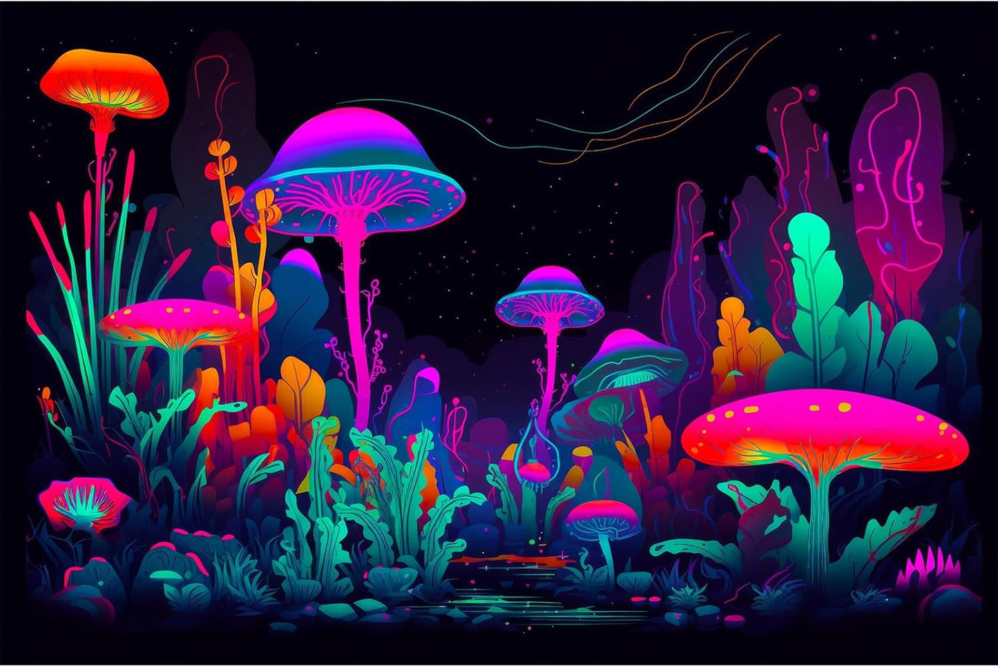 Mushrooms Aquarium Background Mushrooms in Dark Forest with Bright Colors Terrarium Background Tranquil Lake Cartoon Style Aquatic Plants Fish Tank Backdrop Poster Decorations Wallpaper Decor 36x20in