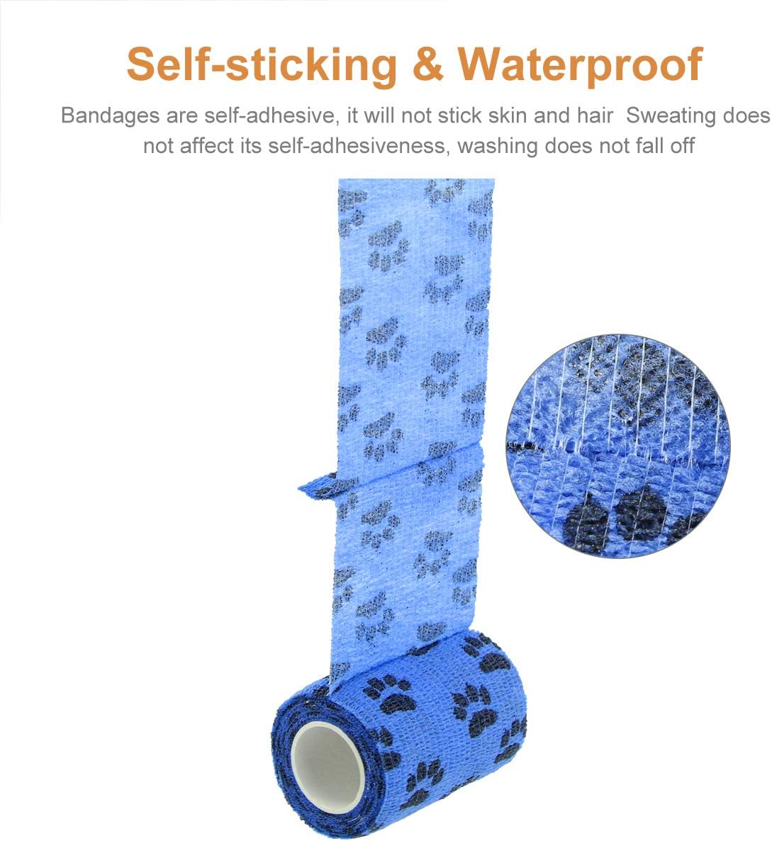 AUPCON Vet Wrap Cohesive Bandages Bulk Self Adhesive Bandage Wrap Self Adherent Wrap Non-Woven for Dogs Pet Animals & Ankle Sprains & Swelling (3 Inch Blue Claw)