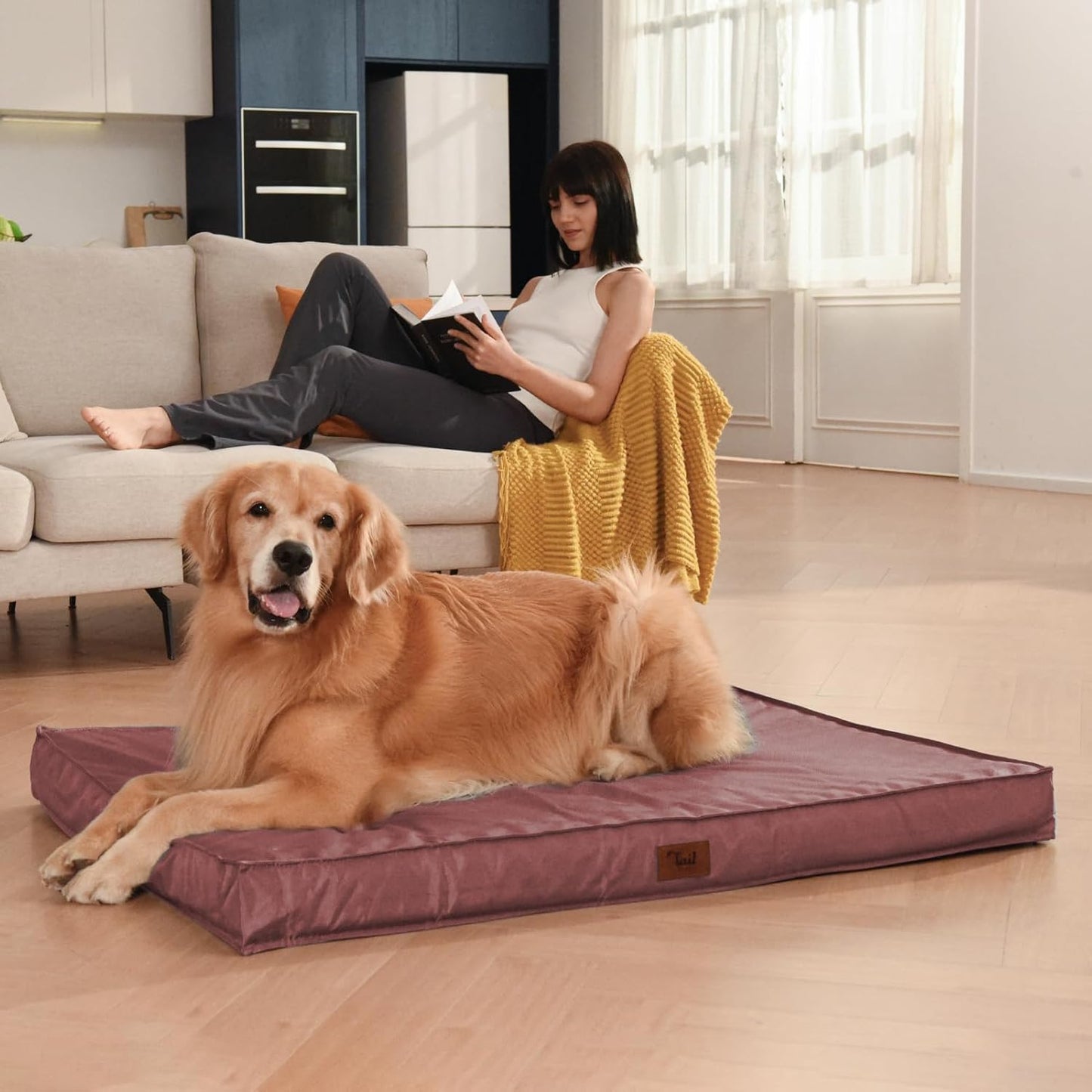 Outdoor Dog Bed for Medium Dogs, Waterproof Dog Bed for Medium Dogs Cats, Orthopedic Egg Crate Foam Pet Bed with Washable and Removable Oxford Cover, Pink