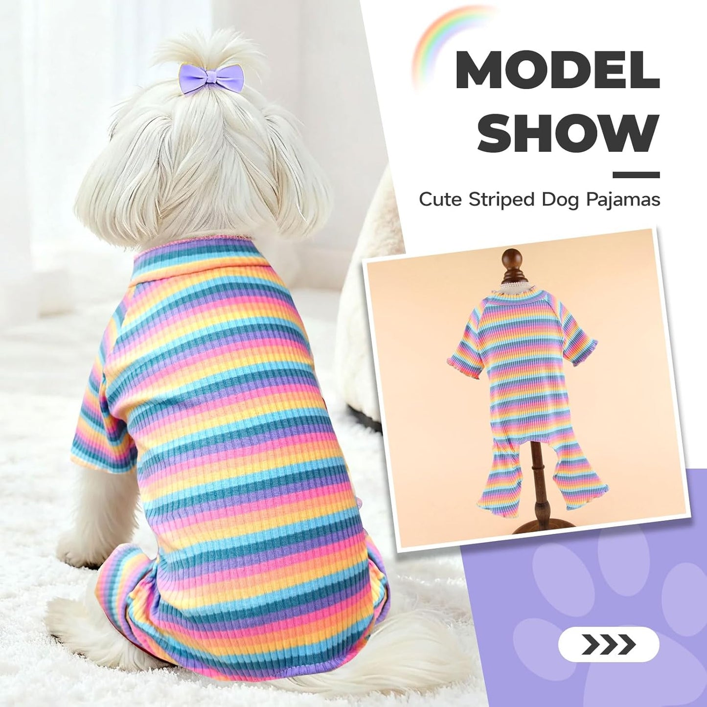 BAEJMJK Striped Dog Pajamas Stretchy Cute Four-Legged Boy Girl Dog Clothes with Sleeves Comfortable Dogs Jumpsuit Colorful Pet Puppy Outfits Apparel for Small Medium Dogs Cats(Pink,Pink,Small)