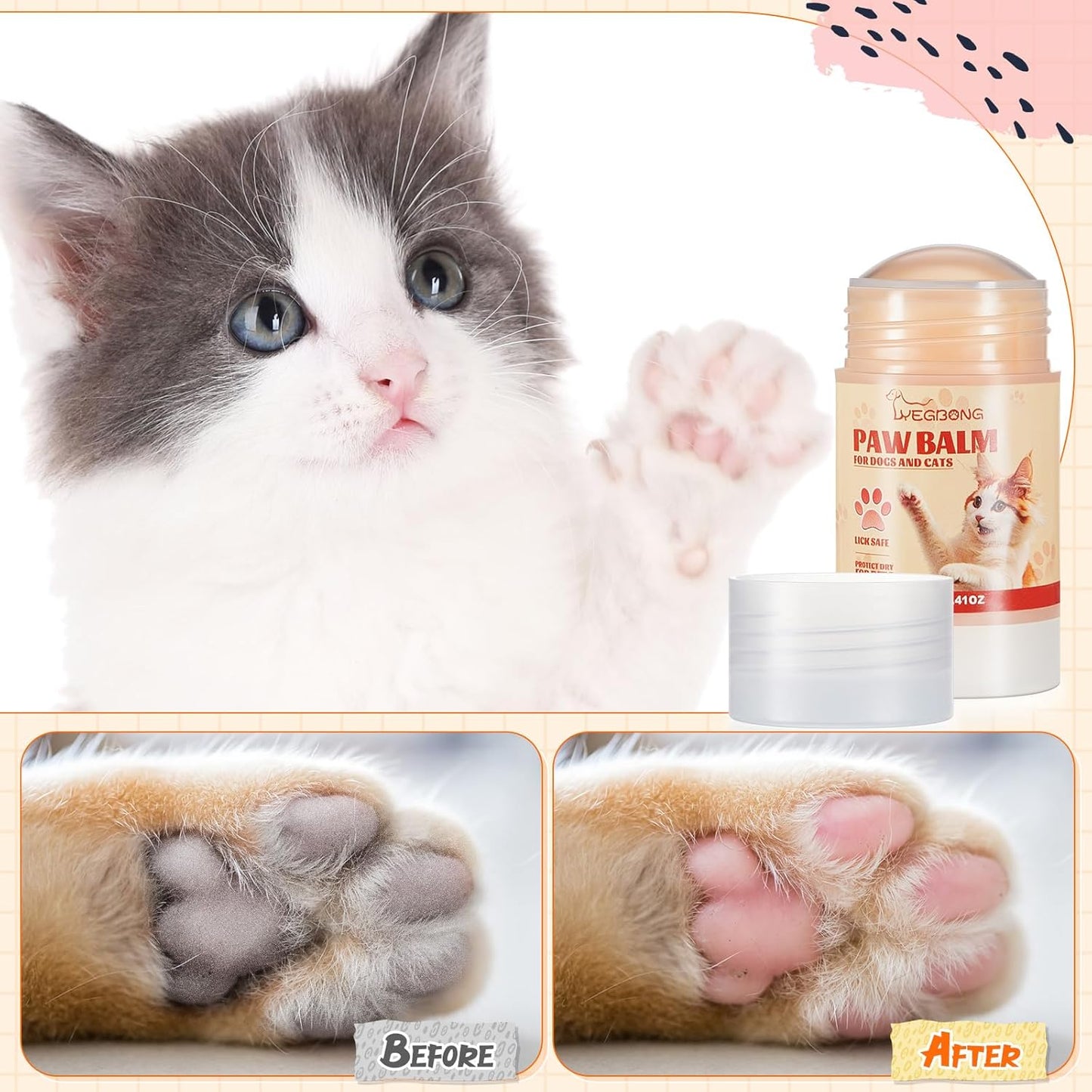 Cat Paw Butter 1.4 oz Balm for Cats Dogs Dry Noses and Cracked Paws Dog Cat Soother Balm Natural Butter for Dry Noses