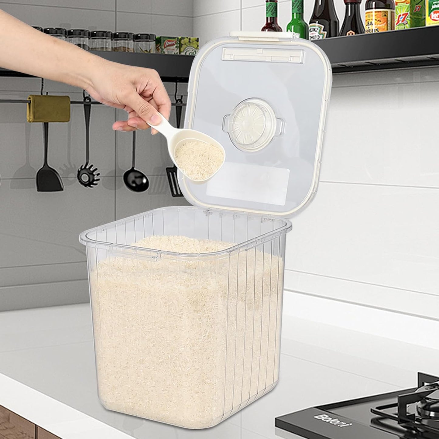 22 Lbs Airtight Rice Container with Cup, Clear Food Storage Container for Dry Food, 1 Pack