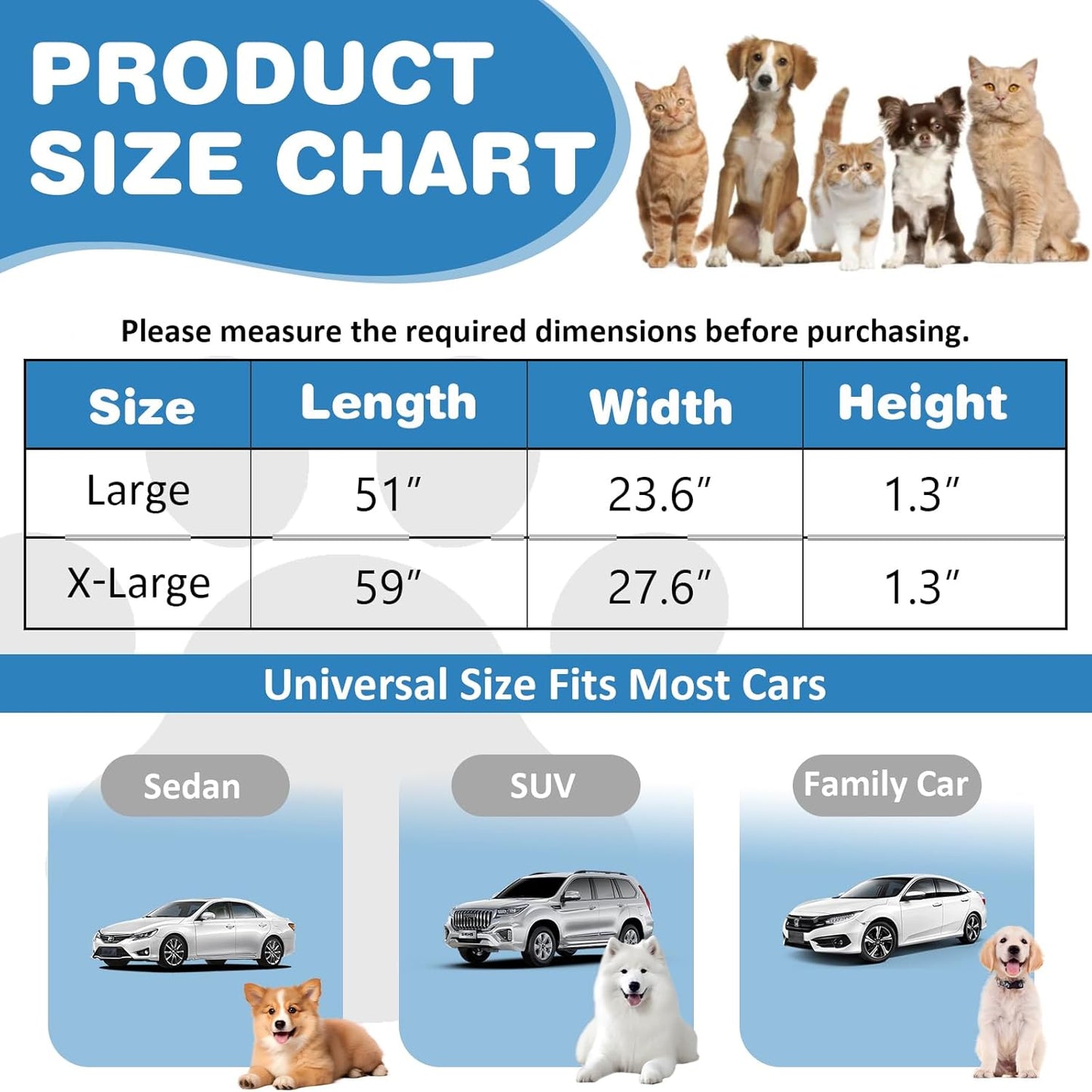 VClife Car Back Seat Cover for Dog, Non Slip Pet Bed Mat Washable Backseat Extender Cushion, Furry Dog Cat Travel Blanket Bed Modern White Black Plaid Bed, 59"×27.6"