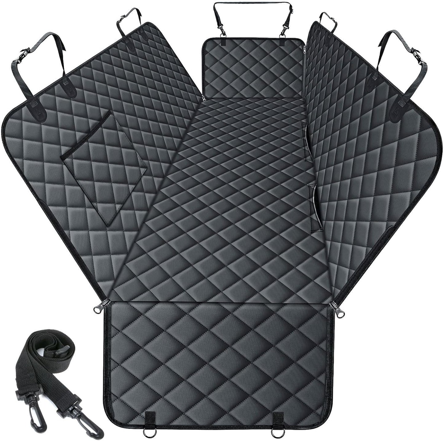Waterproof Dog Car Seat Cover for Back Seat - Durable, Scratch Proof Pet Hammock with Nonslip Design & Storage Pockets, Fits Cars, SUVs, Trucks - L, Black