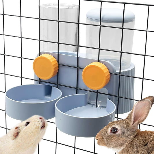 kathson Automatic Rabbit Food and Water Dispenser for Cage, Auto Gravity Bunny Feeder and Water Set Hanging Small Animal Feeding & Watering Supplies for Guinea Pig Ferret Puppy Kitten (Blue)