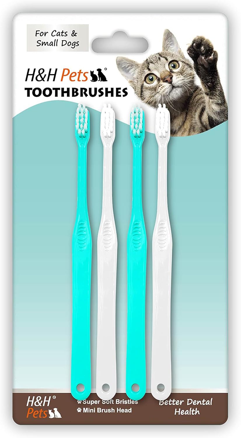 H&H Pets Toothbrush for Small Dogs & Cats - Soft and Extra Small Toothbrush Designed for Cats, Puppies, and XS Breed Dogs Like Teacups, Chihuahuas, Yorkshire, and Poodle, 4 Count Pack