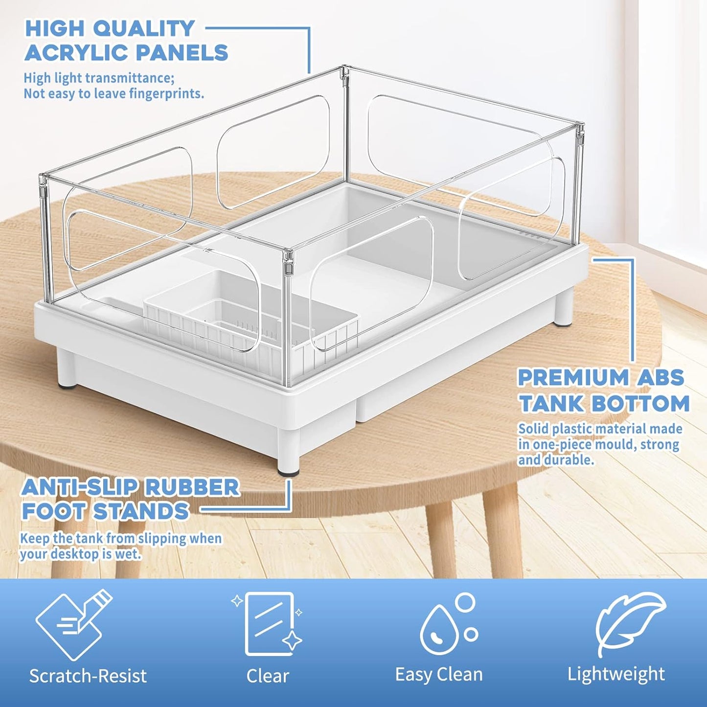 Small Turtle Tank with Filter, Turtle Aquarium, Acrylic Turtle Terrarium with Basking Platform, Bottom Drainage, Multi-Function Areas for Turtles, Crayfish, Small Reptiles.(Tank+Filter)