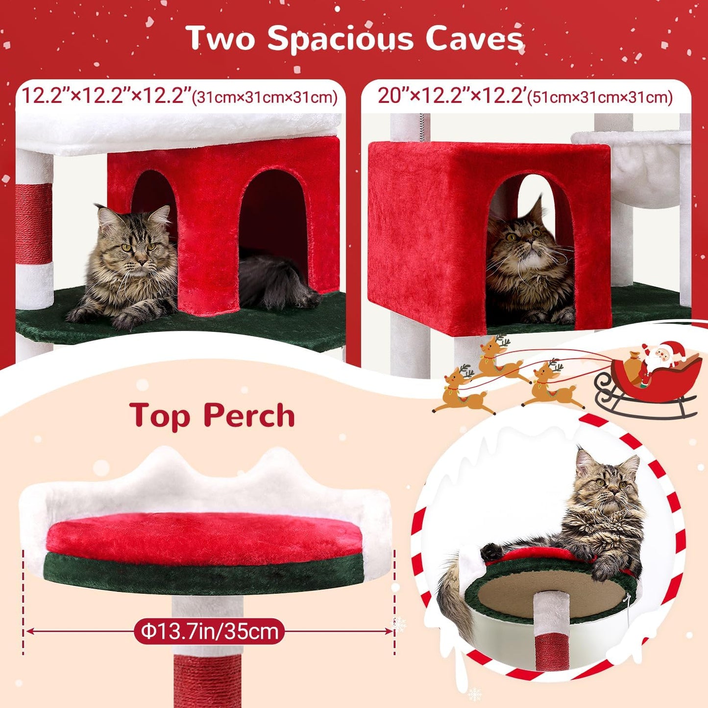 Globlazer Heavy Duty Cat Trees for Large Cats, Sturdy 72in Maine Coon Cat Tree for Large 20 lbs+ Heavy Duty Cat Tower for Adult Biggest Cats with 6 Scratching Posts, Hammock, S72, Red White Green