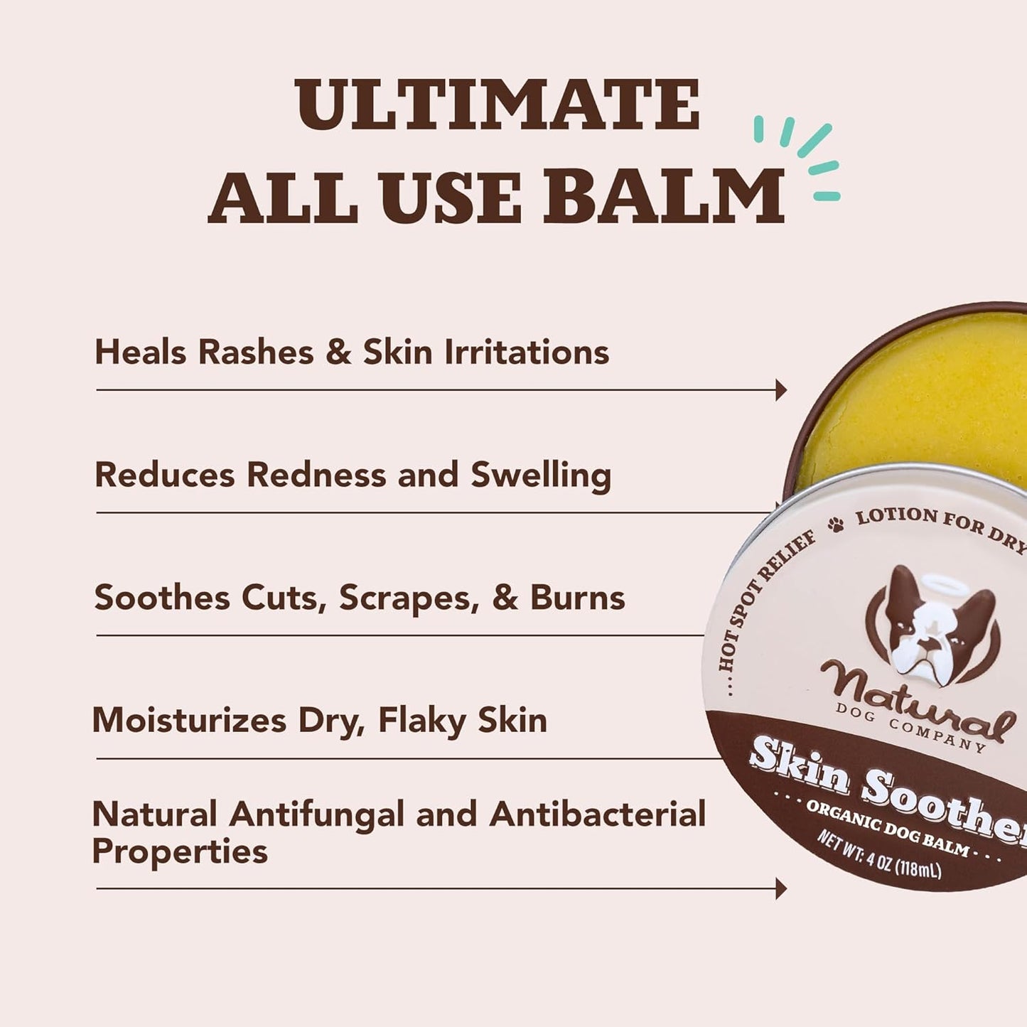Natural Dog Company Skin Soother, 1 oz. Tin, Allergy and Itch Relief for Dogs, Dog Moisturizer for Dry Skin, Dog Lotion, Ultimate Healing Balm, Dog Rash Cream, Supports Hot Spot Symptoms