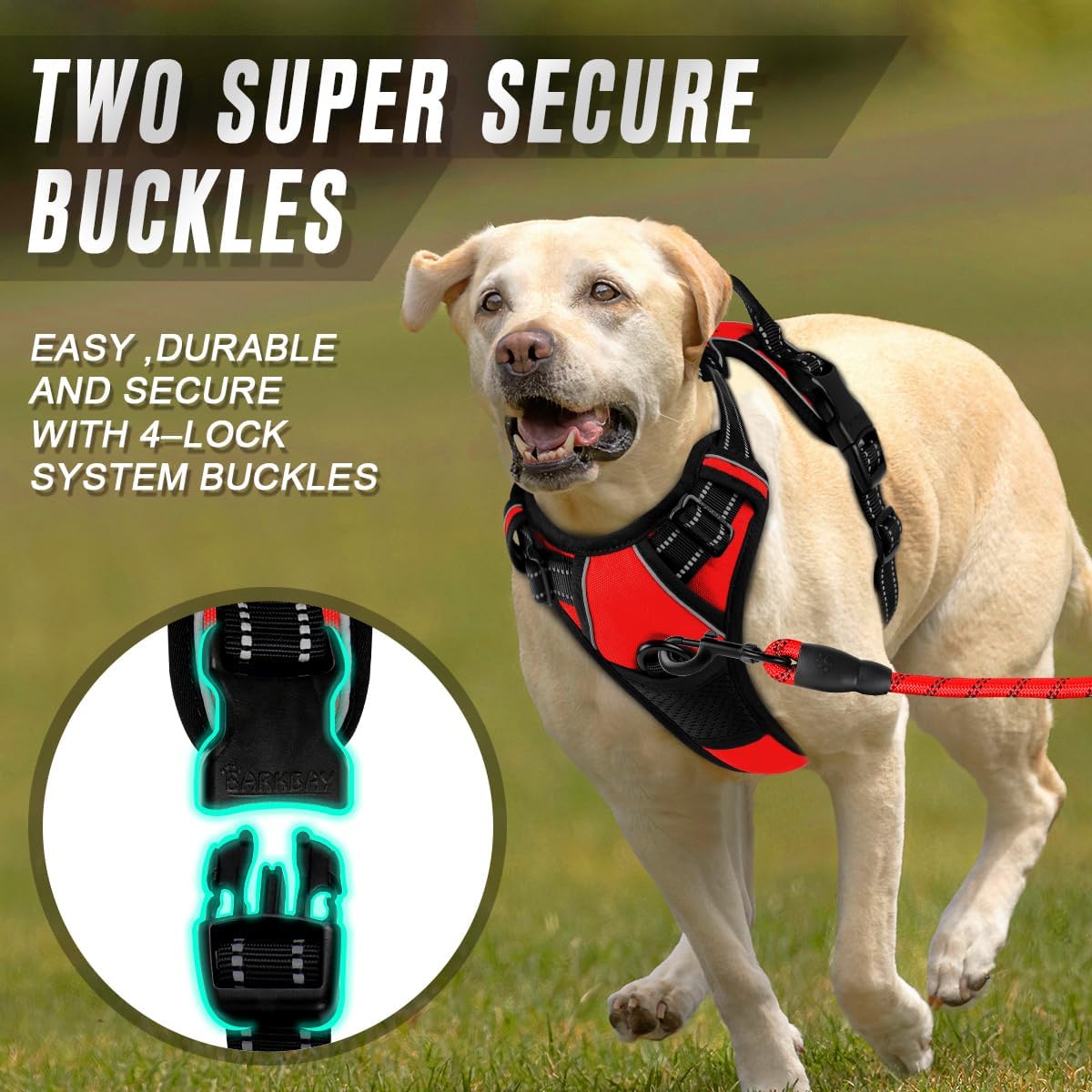 BARKBAY No Pull Dog Harness Front Clip Heavy Duty Reflective Easy Control Handle for Large Dog Walking(Red,XL)
