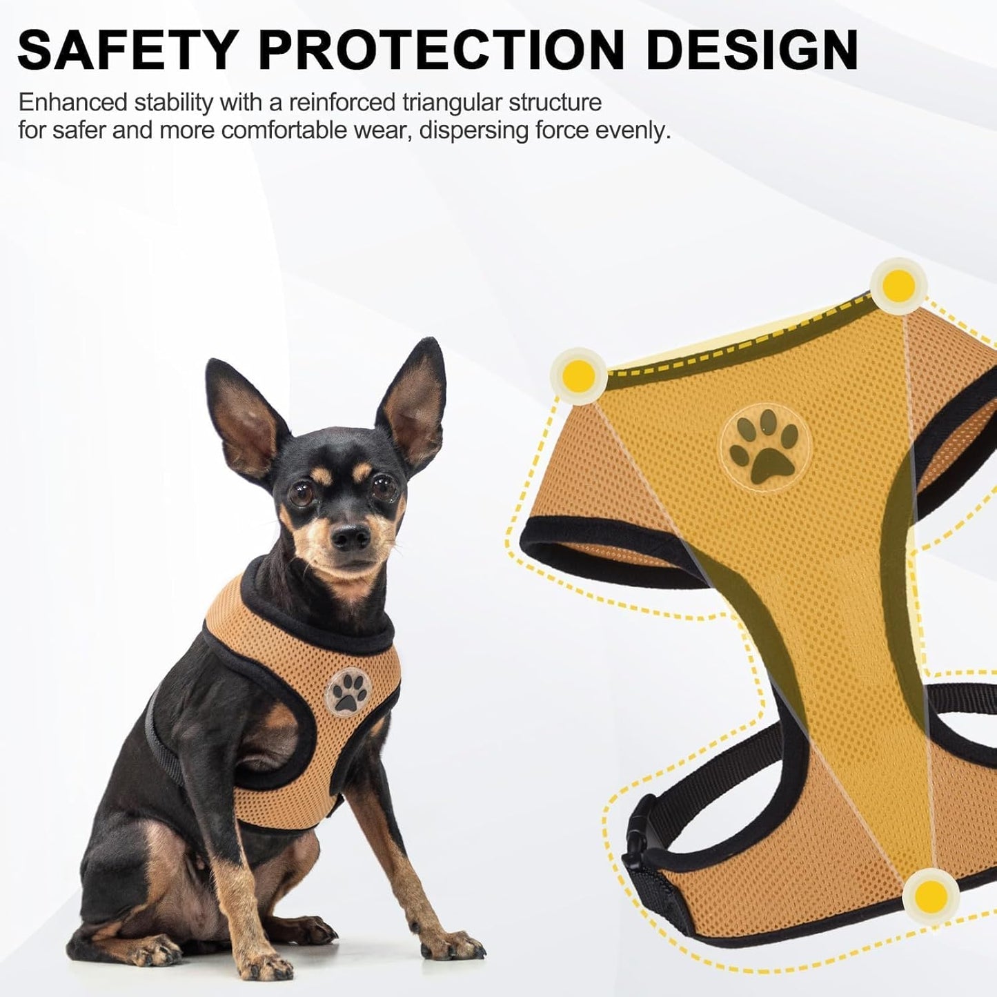 BINGPET No Pull Dog Harness, Soft Mesh Breathable All Weather Vest, Safety Protection Design, Durable Adjustable Step-in Easy Walk Dog Harness for Small Medium Large Dogs (Beige, S)