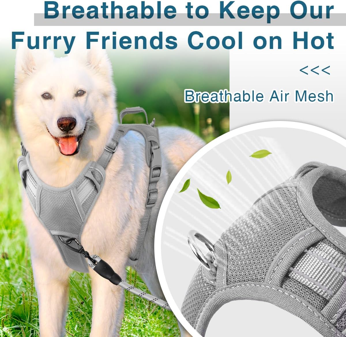 BARKBAY Dog Harness No Pull with ID Tag Pocket - Heavy Duty, Reflective, Easy Control for Large Dogs(Grey,S)