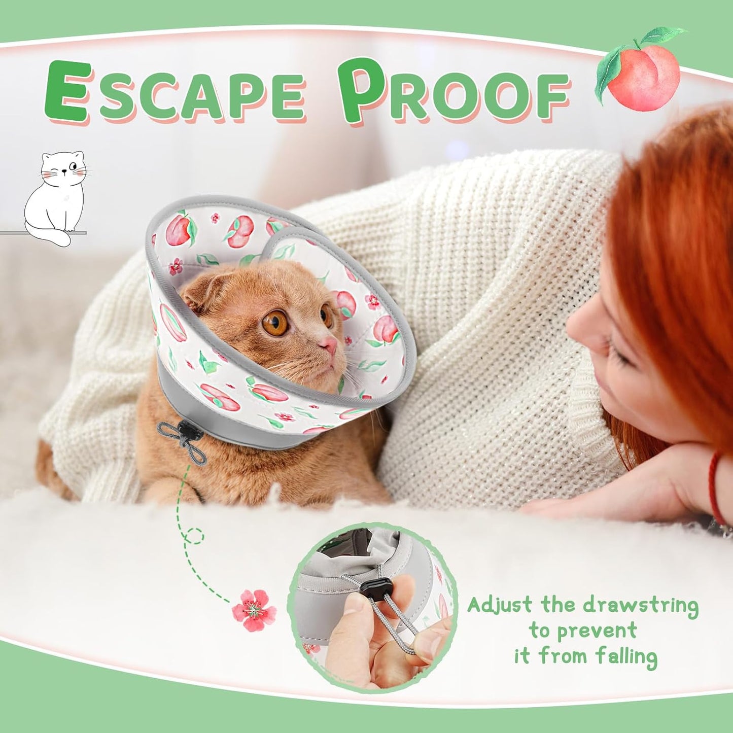 Cat Cone Collar Soft to Stop Licking, Adjustable, Foldable Lightweight Kitten Cones After Surgery Recovery for Cats & Kittens, Cat Cone Alternative (PinkWhite, M)