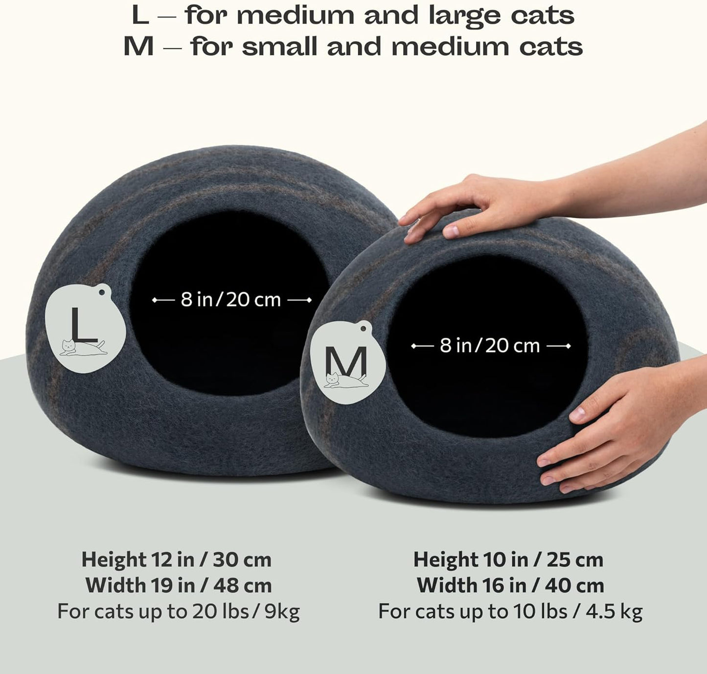 MEOWFIA Premium Felt Cat Bed Cave - Handmade 100% Merino Wool Bed for Cats and Kittens (Large, Slate Grey)