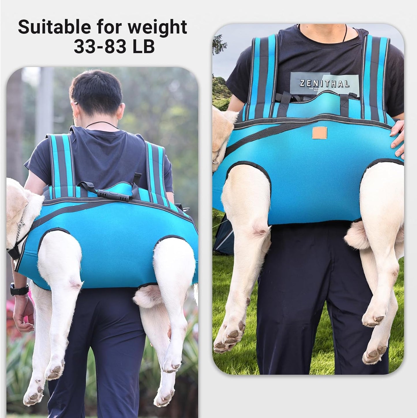 Dog Lift Harness Backpack Carrier for Large Dogs, Full Body Sling with Handle, Dog Harness for Joint Injuries, Arthritis, Ideal for Stairs, Elderly Dogs (Blue XXX-Large 66-83 LBS)